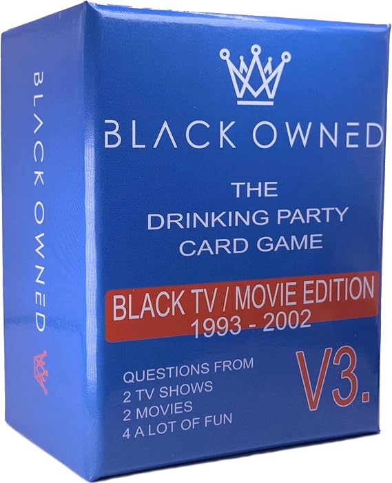 Black Owned - Party Drinking Black People Trivia Card Game - African American 90s & 2000s Movie TV Trivia Games - Urban Party Night - Get These Drink Drunk Cards (TV/Film Trivia V3)