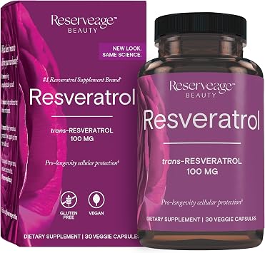 Reserveage Beauty, Resveratrol 100 mg, Antioxidant Supplement for Heart and Cellular Health, Supports Healthy Aging and Immune System, Paleo, Keto, 30 Capsules (30 Servings)