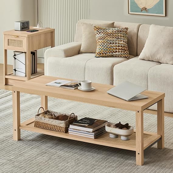 Lerliuo Farmhouse Coffee Tables for Living Room, Natural