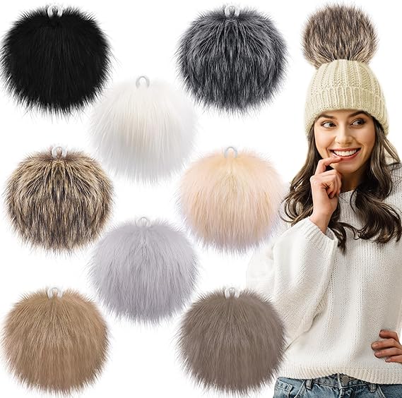 SIQUK 8 Pieces 6 Inch Large Faux Fur Pom Pom for Hats