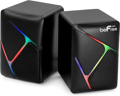 beFree Sound Dual Compact LED Gaming Speakers, Black