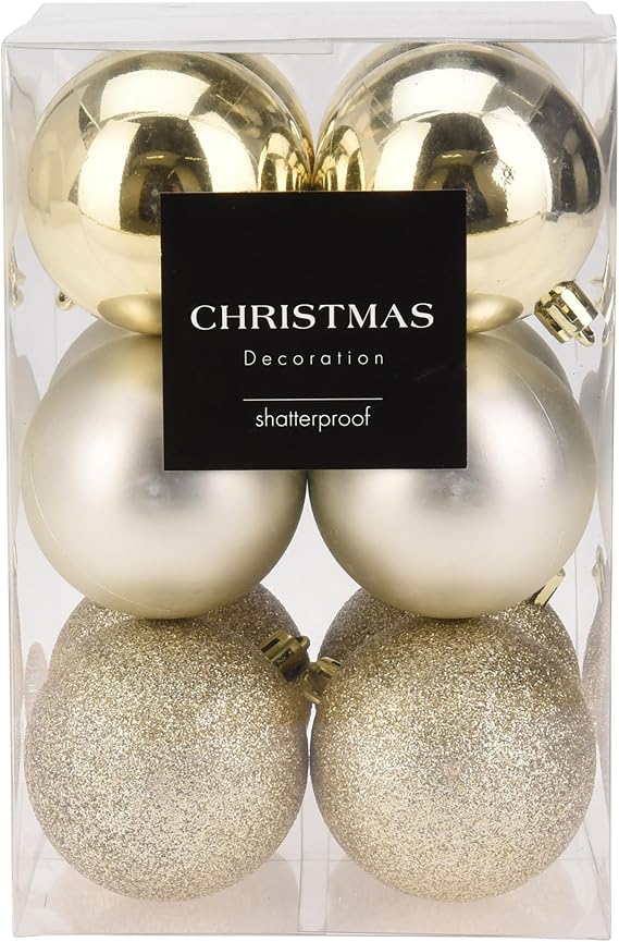 16 x shatterproof plastic Christmas baubles (champagne diameter 5 cm)