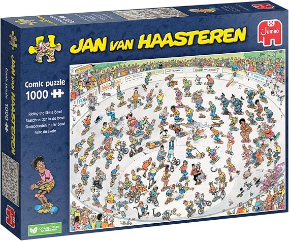 Jumbo Jan Van Haasteren Riding the Skate Bowl - 1000-Piece Adults Comic Puzzle - Large Jigsaw Puzzle for Adults – 100 Percent Recycled Cardboard 1000-Piece Jigsaw - Dimensions 68 x 49 cm