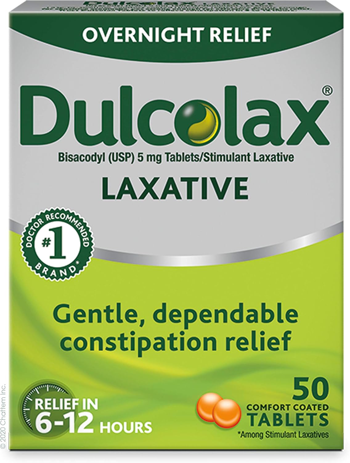 Dulcolax Overnight Relief Laxative for Gentle Constipation Relief, Bisacodyl 5 mg Tablets, 50 Count