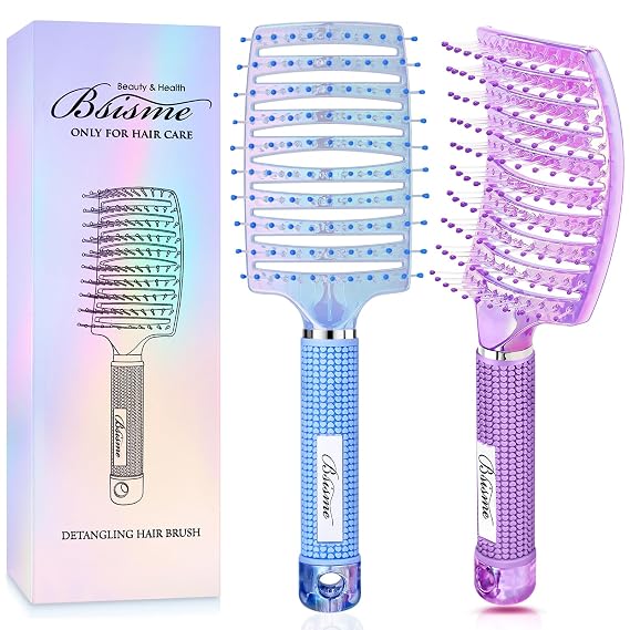 Bsisme Hair Brush Set, Vent Detangler Hairbrush for Faster Blow Drying | Professional Curved Styling Brushes for Women Men Kids Wet Dry Curly Thick Fine Tangled Hair, Remove Knots & Reduces Breakage