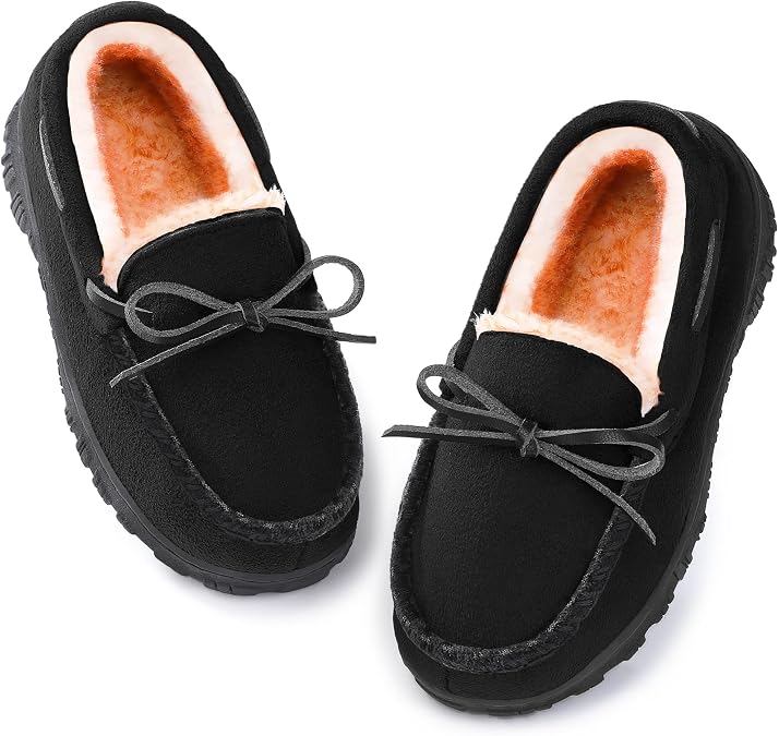 Kids Moccasin Slippers Plush Fleece Lining Memory Foam