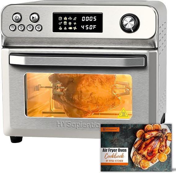 HYSapientia 26QT Stainless Steel Air Fryer Oven, Large Capacity 10-in-1 with Rotisserie, Full Accessory Set, 1800W