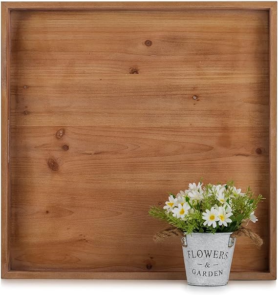 Hanobe Large Wood Ottoman Serviny Tray for Coffee Table with Handles, Brown