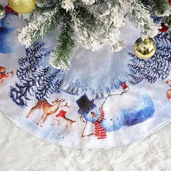 Christmas Tree Skirt Soft Snowman Tree Skirt for Christmas Pencil Tree Winter Party Home Decoration, 36In, White