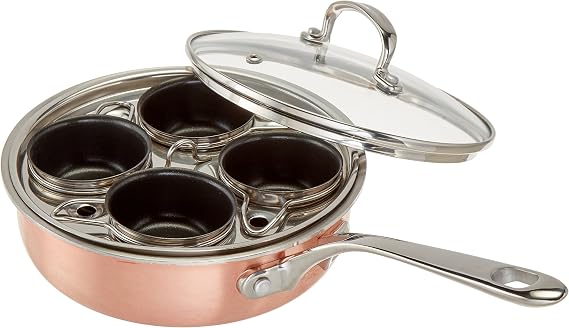 4 Cup Stainless Steel Tri-Ply Professional Egg Poacher W/Nonstick Egg Cups for Perfectly Poached Eggs Brunch and Breakfast