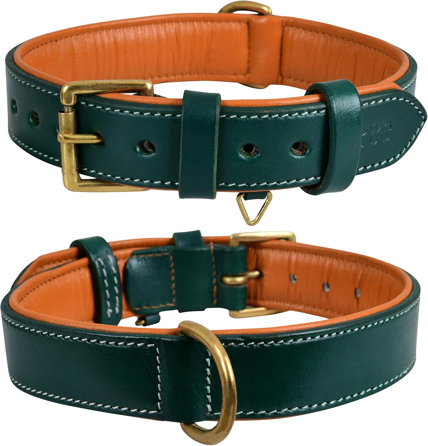 Genuine Leather Dog Collar | Full Grain, Heavy Duty, Comfortable, Padded, Strong | Best for Pups, Small, Medium, Large & XL Breeds Medium Fit Neck Size 14.5-18.5, Teal Green