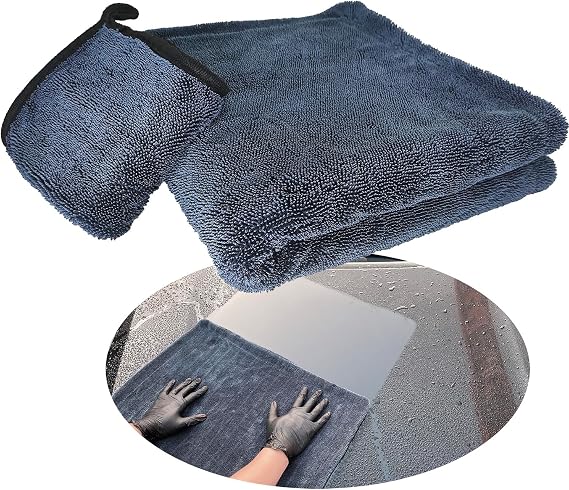 Car Drying Towel - 35"x 24" Microfiber Cloth Detailing Absorbent Chemical Without Streaks, Scratches, or Water Spots Double Twist Pile & Edgeless Design