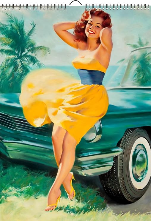2027 Wall Calendar [12 pages 8"x12"] Sexy Girl and Classic Cars Vintage Pinup Girl