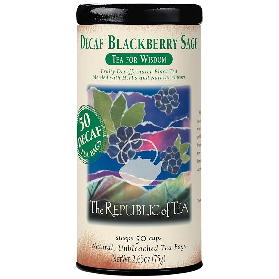 The Republic of Tea Decaf Blackberry Sage Black Tea Tin, 50 Tea Bags, Environmentally- Friendly Decaffeinated Tea