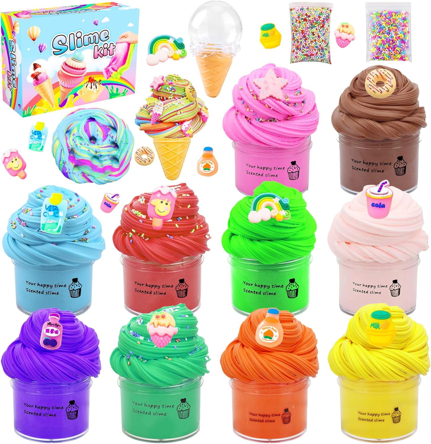 10 Pack Butter Slime Kit for Girls, Putty for Kids, Scented Cloud Slime, Dope Slimes Pack, Cute Water Slime, Peachybbies Slime, Ice Cream Slime, Surprise Silme Toys for Girls and Boys 10-12