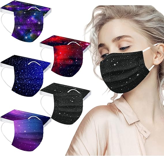 ROTORS 50Pc Black Face_Masks Disposable,3-Ply Disposable Star Facemasks for Women,Universe Face_Masks for Adults Daily Use (50PC NEW disposable black face_masks F)