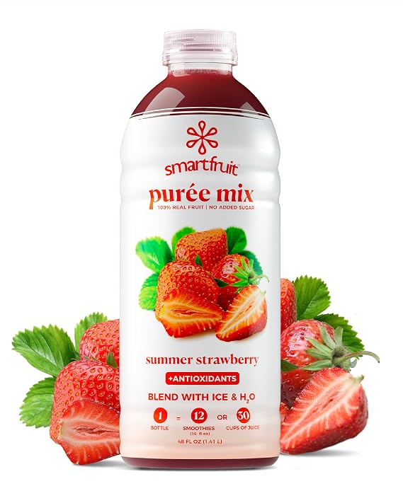 Smartfruit Summer Strawberry + Antioxidants 100% Real Fruit Puree with Strawberries, Apple & Pineapple Great for Smoothies, Juice, Yogurt, Cocktails, Teas & More 48oz