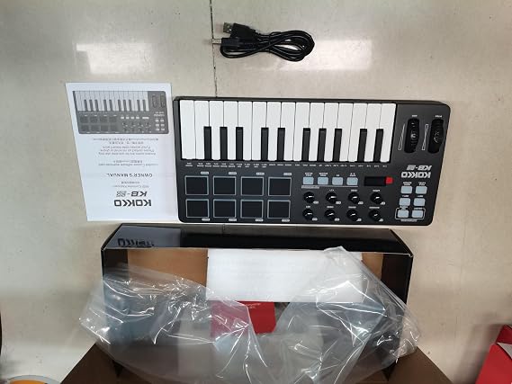 MIDI Keyboard Controller Beat Maker Machine 25 Keys MIDI Keyboard Portable Arranging Pad MIDI Assignable Knobs Buttons Faders USB 5V Power Supply for Music Production