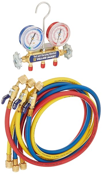 Yellow Jacket 41711 Series 41 Manifold with 2-1/2" Gauge, 60" Plus II Ball Valve Fittings for R-410A
