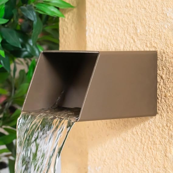 PONDO 6" Square Outdoor Water Fountain Spout - Stainless Steel 316 Spillway Scupper with Contemporary Design for Pools, Ponds, Water Walls, and Fountains (Brown)