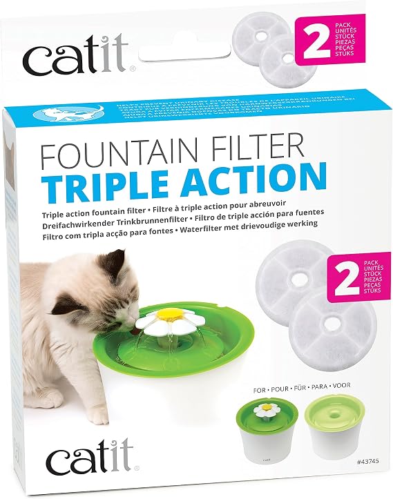 Catit Triple Action Replacement Original Water Fountain Filters, 2 Pack
