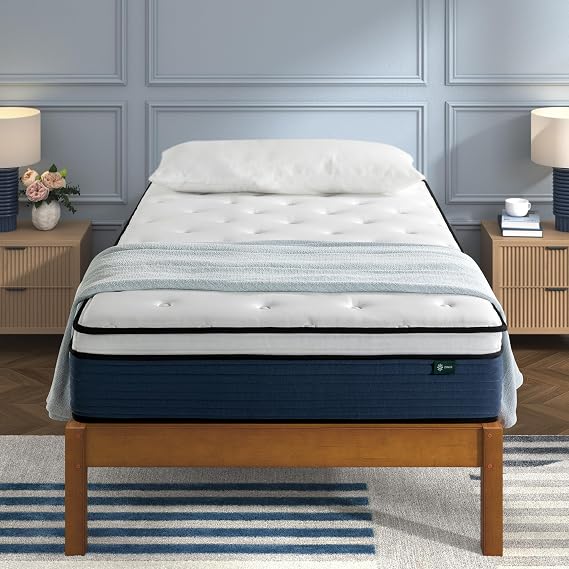 Zinus 10 Inch Comfort Support Hybrid Mattress [New Version], Twin, Fiberglass Free, Medium Plush, Motion Isolation, Certified Safe Foams & Fabric, Mattress in A Box