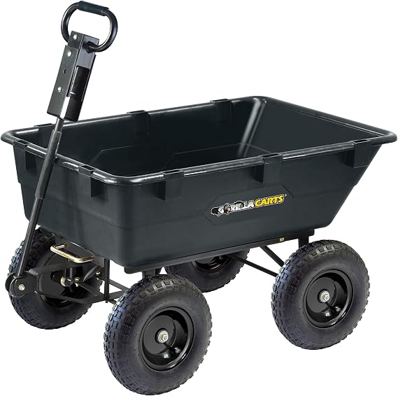 Gorilla Carts GOR866D Heavy-Duty Garden Poly Dump Cart with 2-in-1 Convertible Handle, 1,200-Pound Capacity, 40-Inch by 25-Inch Bed, Black Finish