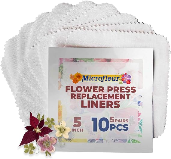 Microfleur Regular White Liners Microwave Flower Press 5" (13 cm) - 10 PC | Made from 100% Cotton Lawn Fabric, Replacement Sheets, Floral Crafting, DIY Preservation Projects, Fits Regular Press Model