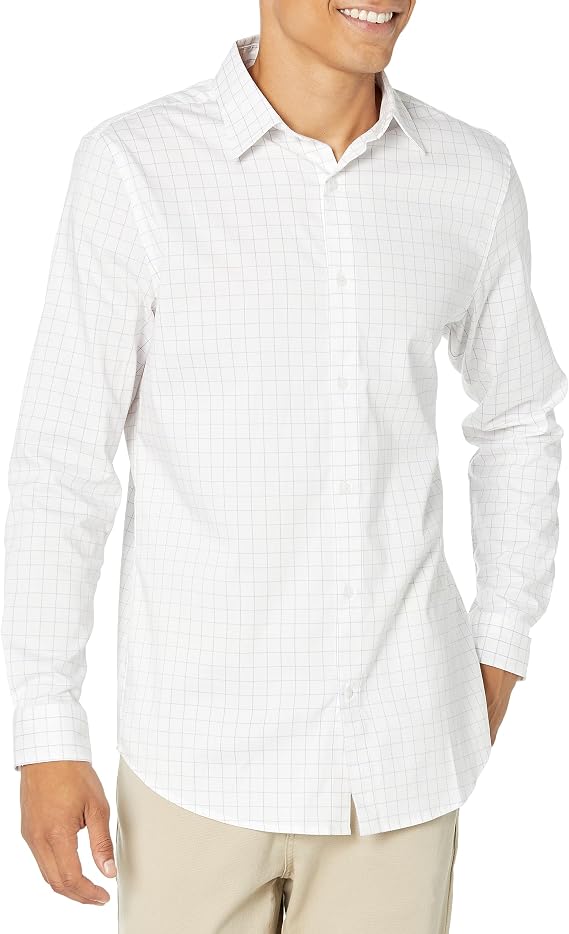 Amazon Essentials Men's Regular Fit Long Sleeve Wrinkle Resistant Stretch Dress Shirt