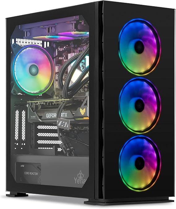 YEYIAN Gaming PC Yari II - AMD Ryzen 7 7700X 4.5GHz, GeForce RTX 4070 Ti 12GB (> 3090) Desktop Computer, 16GB DDR5 4800MHz RAM, 1TB NVMe SSD, Win 11 Home, Liquid Cooled, 850W PSU, VR Ready, WiFi