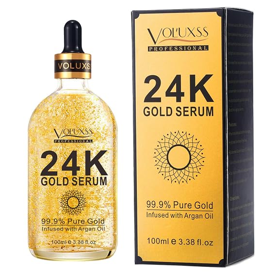 24K Gold Serum for Face,Skin Brightening Anti Aging Face Serum Moisturizer with Vitamin C,Hyaluronic Acid & Argan Oil for Dark Spots & Fine Lines,Korean Skin Care Glow Collagen Booster