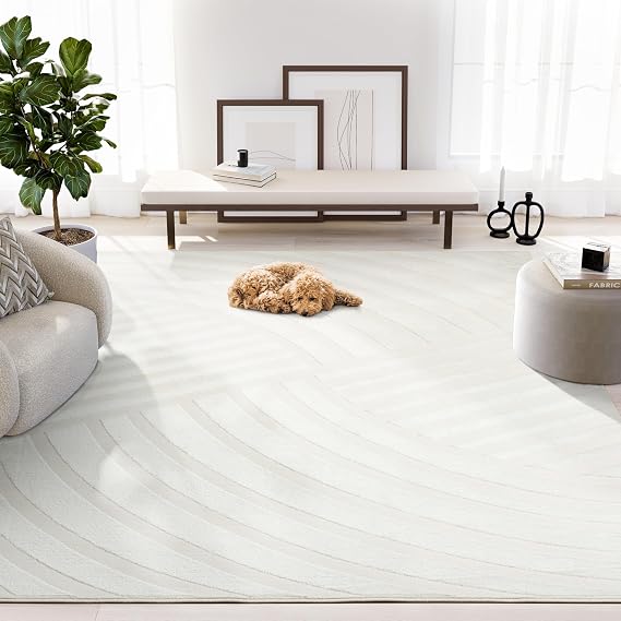 Abani Zen 5' x 8' Cream Rug Neutral Modern Linear Pattern, Soft Area Rug for Living Room & Bedroom, Durable & Easy to Clean