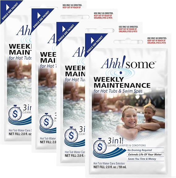 Triple-Action 3-in-1 Weekly Hot Tub Cleaner, Conditioner & Clarifier Hot Tub Chemicals for Crystal Clear Water Works on All Hot Tubs & Inflatable Spas Made in USA Veteran-Owned (4 Week Kit)