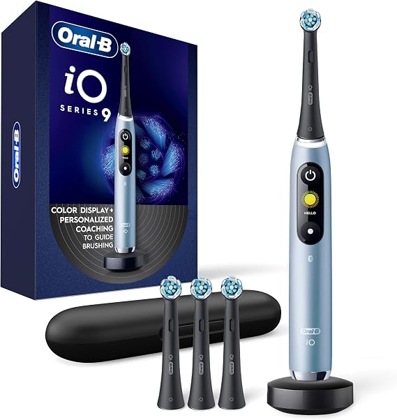Oral-B iO Series 9 Electric Toothbrush with 4 Brush Heads, Aqua Alabaster
