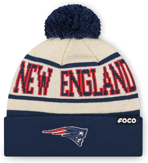 FOCO NFL Primary Team Logo Heritage Stripe Pom Beanie Hat