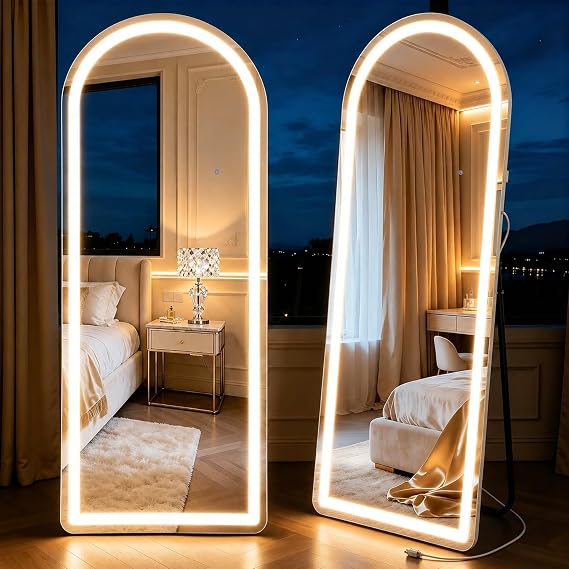 Refined LED Full Length Mirror 63"x21" with Wide Light Strip and Stand