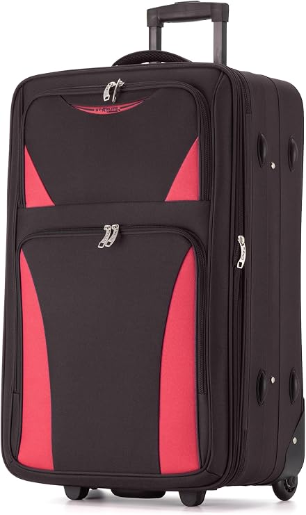 DK Luggage 28" Large Lightweight Suitcases Expandable Trolley case with 2 Wheels DK16 Black/Red