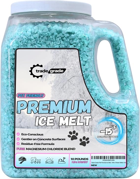 Pet-Friendly Ice Melt Fast-Acting Magnesium Chloride Formula | Pet & Child Safe | Safer for Concrete, Decks & Landscaping | Works Down to -10F | Premium De-Icer in 10lb Shaker Bottle