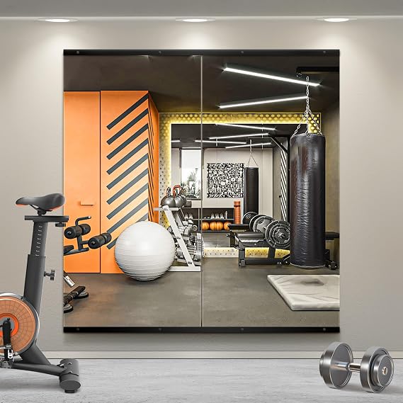 Home Gym Mirror for Wall, 48x28x2PCS Frameless Full Length Mirror, Black