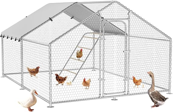 9.9x9.9 FT Large Metal Chicken Coop, Walk-in Poultry Run Pen | Waterproof Cover, Reinforced Metal Frame, Large Walk-in Chicken Run, Outdoor Poultry Cage for Hens Ducks Rabbits