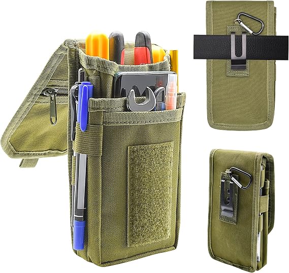 Belt Tool Pouch, Tactical Utility Organizer with Cell Phone Holder, Durable Heavy-Duty 1000D Nylon EDC Multitool Holster with Multi-Pockets for Electricians, Handymen, Work, Hiking
