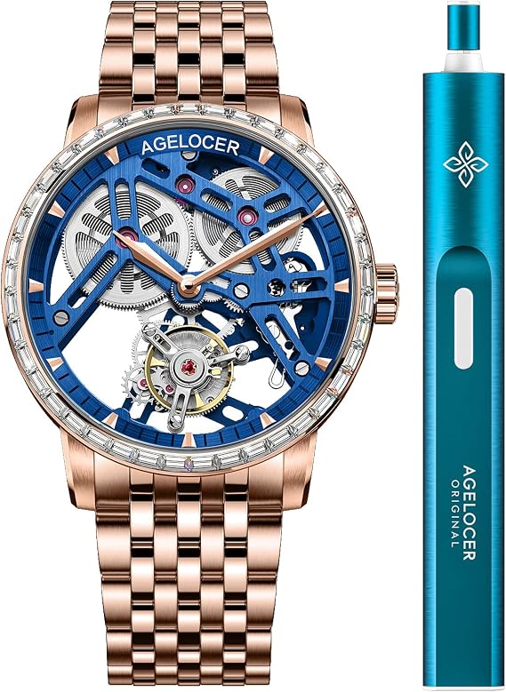 Agelocer Men's Tourbillon Mechanical Manual Wind Masculine Luxury Top Brand Stainless Steel Bracelet Electric Crown Winding Machine VU.PO:9004F9, VU.PO:9004F9, Bracelet Type