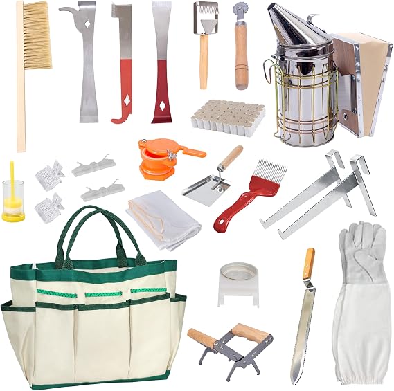BeeCastle Beekeeping Supplies 22PCS Beekeeping Tools Kit with Organizer Handbag, Bee Keeping Supplies-All Tools Kit Bee Keeping Starter Kit for Beginners and Professional Beekeepers