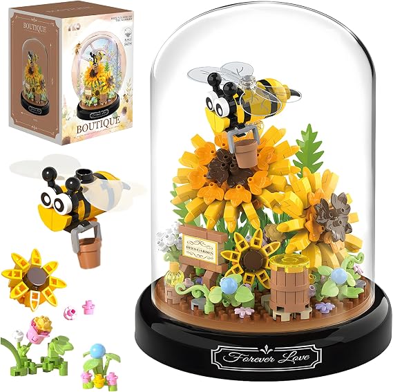 HI-REEKE Sunflower Bee Bouquet Building Block Set, 548 PCS