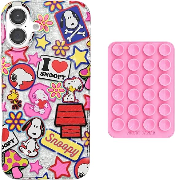 MagSafe Suction Phone Mount + 16 Plus Case (Bundle - Snoopy Patchwork Glitter)