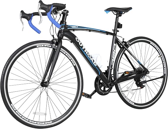 Outroad Road Bike 14 Speed 700C Wheel with Light Aluminum Alloy Frame Commuter Bicycle with Dual Disc/V Brakes for Men, Women and Adult Racing Bike, (Blue, Red, Black, White)
