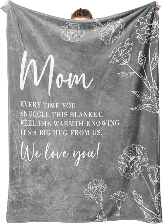 GiltGlimmer Mom Birthday Gifts, Mom Floral Blanket Grey, 60" x 50" | Gifts for Moms from Daughter Son, We Love You Present for Mother Mommy Christmas Mothers Day