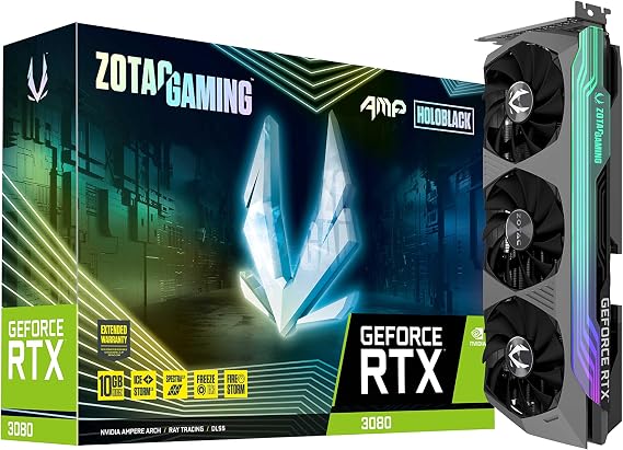 ZOTAC Gaming GeForce RTXTM 3080 AMP Holo LHR 10GB GDDR6X 320-bit 19 Gbps PCIE 4.0 Gaming Graphics Card, HoloBlack, IceStorm 2.0 Advanced Cooling, Spectra 2.0 RGB Lighting, ZT-A30800F-10PLHR