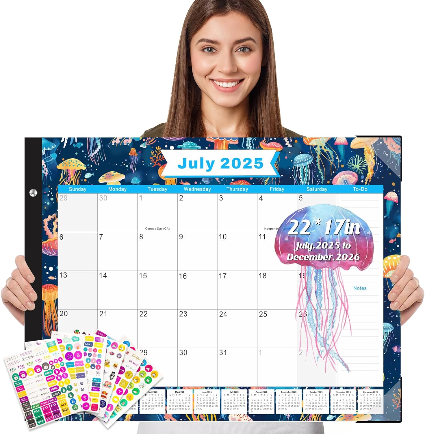 Gannyfer Desk Calendar 2025-2026 - 18 Month Table Montly Calendar, Large 22 x 17 Desktop Pad Calendar for Planning and Organizing in Your Family, School or Office6 Stickers Included, Blue