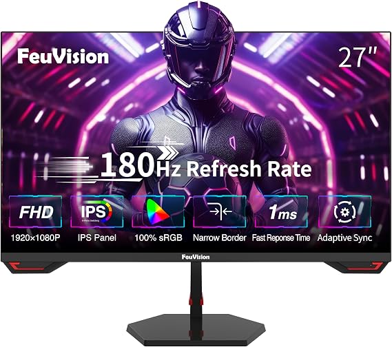 FeuVision 27 Inch 180Hz Gaming Monitor, FHD 1080p Monitor, Adaptive Sync